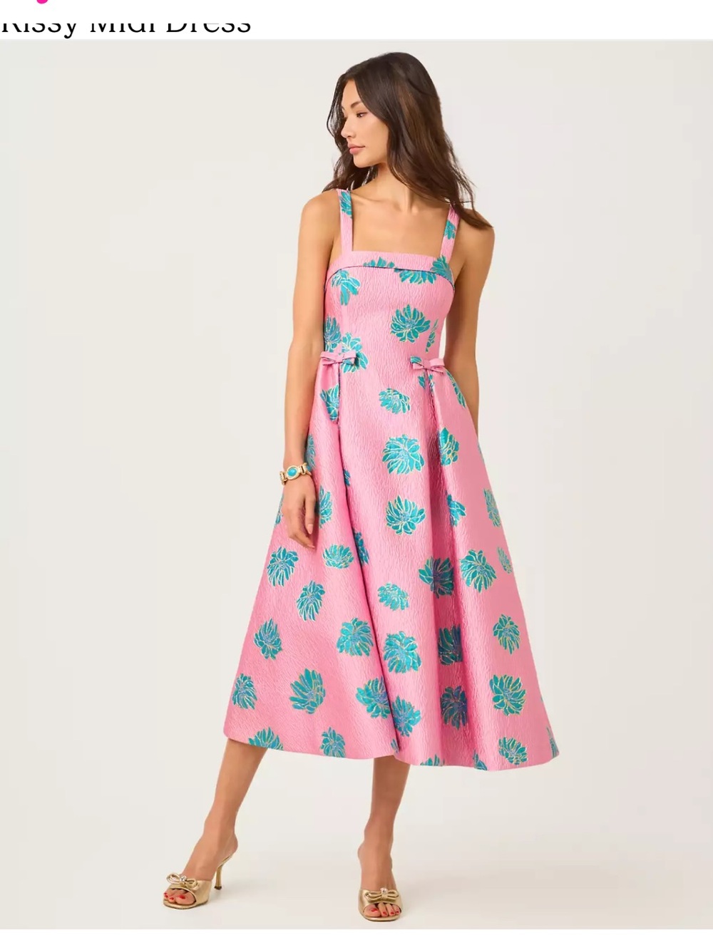 Lilly Pulitzer Pink Midi Dress with Teal Leaf Print size 14